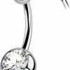 OUFER Oufer Titanium Belly Button Rings Internally Threaded Navel Piercing Jewelry Round Cz Belly Ring For Women | Body Piercing Barbells