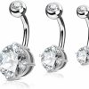 Forbidden Body Jewelry Forbidden Body Jewelry Value Pack 3-Pcs Surgical Steel Cubic Zirconia Solitaire Round Crystal Belly Button Rings | Body Piercing Barbells