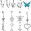 YADOCA Yadoca 9Pcs 14G Clicker Belly Button Ring For Women Surgical Steel Belly Rings Dangle Simple Pearl Butterfly Cz Reverse Navel Rings Belly Piercing | Body Piercing Barbells