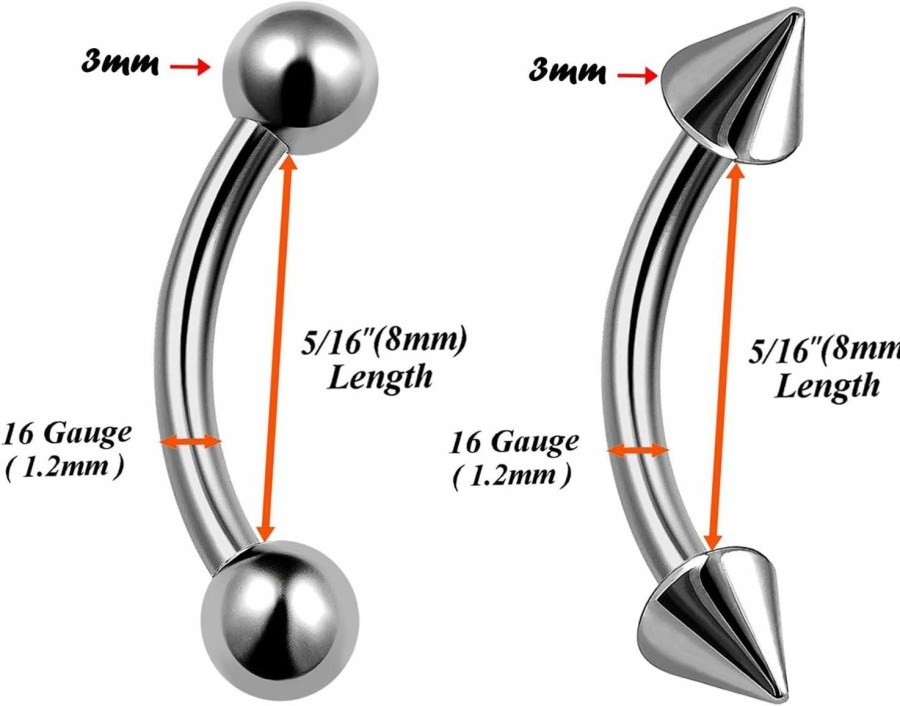 bodyjewellery Bodyjewellery 2Pcs 16G Curved Barbell Titanium Helix Rook Lip Ring Bar Earrings Cartilage Tragus Eyebrow Stud Conch B2Ccl Pick Size | Body Piercing Barbells