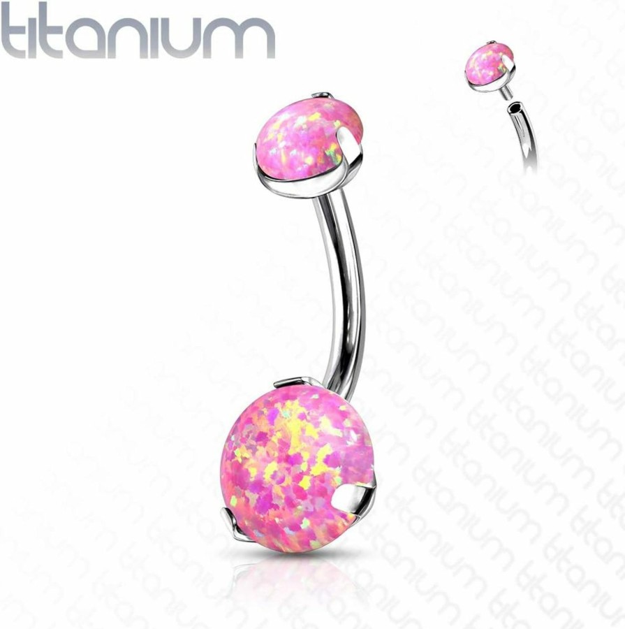 Dynamique Galerie Dynamique Implant Grade Titanium Internally Threaded Top Prong Set Double Round Opal Belly Button Rings (Sold Per Piece) | Body Piercing Barbells