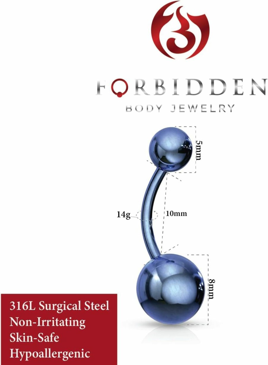 Forbidden Body Jewelry Forbidden Body Jewelry 14G Belly Button Rings Surgical Steel High Shine Double Ball Belly Ring Titanium Ip Plated | Body Piercing Barbells