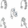 COLORFUL BLING Colorful Bling 5Pcs 316L Surgical Steel Dangle Button Belly Rings Set Reverse Clear Cz Navel Rings 14G Curved Barbell Body Piercing Jewelry For Women Girls | Body Piercing Barbells