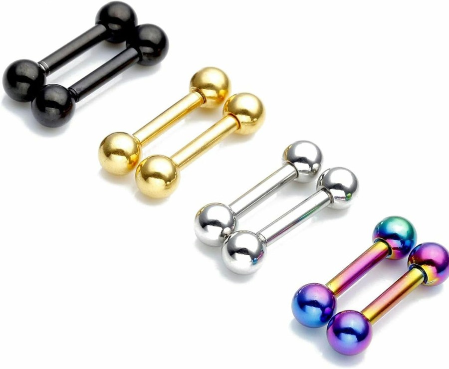 Zysta Stainless Steel 14G Body Piercing Barbells Silver Gold Black Rainbow Color 8Mm Post Studs Earring Nipple Nose Tongue Helix Tragus Cartilage Labaret Medusa Lip Eyebrow Straight Bar 4Mm Ball Screw | Body Piercing Barbells