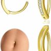 davka 2Pcs 14G Clicker Belly Button Ring For Women Hypoallergenic Surgical Steel Cz Gold Belly Button Ring 10Mm Simple Reverse Navel Rings Body Belly Piercing Jewelry | Body Piercing Barbells