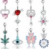 Sanfenly Sanfenly 14G Belly Button Rings For Women 316L Surgical Steel Belly Rings Cute Dangle Cz Heart Flower Butterfly Evil Eye Leaf Dangling Navel Rings Belly Piercing Jewelry Gold Silver Rose Gold Tone | Body Piercing Barbells