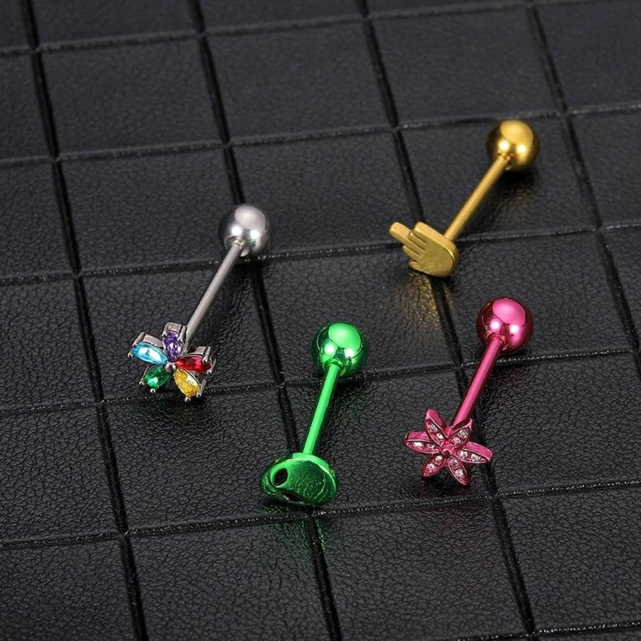 WASOLIE Wasolie 4Pcs 14G Stainless Steel Tongue Rings Barbells Mix-Color Body Piercing Jewelry | Body Piercing Barbells