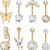 Masedy Masedy 8Pcs 6Mm 10Mm 14Mm 14G Belly Button Rings For Women Surgical Steel Belly Rings Curved Navel Rings Body Piercing Jewelry | Body Piercing Barbells