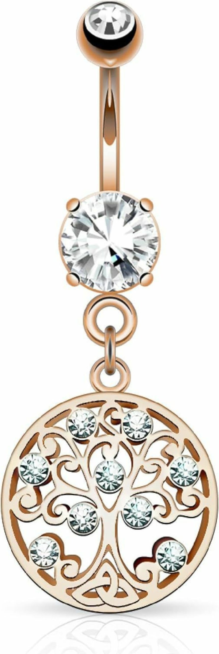 Forbidden Body Jewelry Forbidden Body Jewelry Cubic Zirconia Crystal Tree Of Life Dangle Belly Button Ring | Body Piercing Barbells