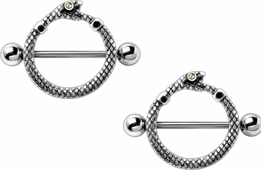 Pierced Owl Pierced Owl 14Ga 316L Stainless Steel Full Circle Snake Biting Tail Nipple Shields, Sold As A Pair | Body Piercing Barbells