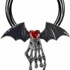 Kokoma Punk Black Bat Nipple Rings For Women Surgical Steel Red Crystal Heart Skeleton Skull Nose Ring Hoop Halloween Nipple Rings Nipplerings Gothic Body Jewelry | Body Piercing Barbells