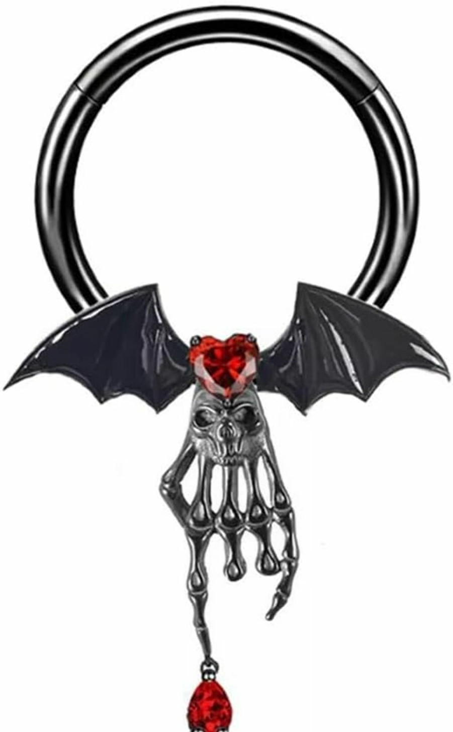 Kokoma Punk Black Bat Nipple Rings For Women Surgical Steel Red Crystal Heart Skeleton Skull Nose Ring Hoop Halloween Nipple Rings Nipplerings Gothic Body Jewelry | Body Piercing Barbells