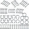 Kokoma Kokoma 60 Pcs Body Piercing Kit Jewelry 16G Nose Rings Lip Studs Tongue Rings Stainless Steel Cartilage Earrings Tragus Eyebrow Industrial Barbell Belly Rings Body Piercing Jewelry Lot | Body Piercing Barbells