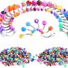 Junkin Junkin 200 Pieces Belly Button Rings Barbells Colorful Body Piercing Jewelry Navel Barbell Body Stainless Steel Belly Button Rings Body Piercing Jewelry For Women Girls | Body Piercing Barbells