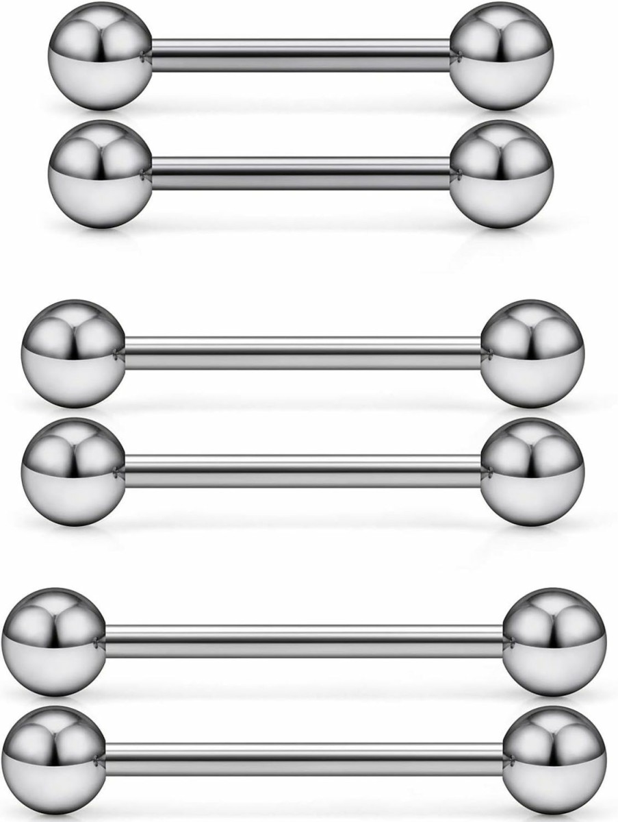 Ocptiy Ocptiy 14G 16G Titanium Tongue Rings Nipple Piercing Jewelry G23 Hypaollergenic Externally Threaded Nipple Bars Tongue Barbells Body Piercings Jewelry For Women Men 12Mm 14Mm 16Mm 19Mm Bars Length | Body Piercing Barbells