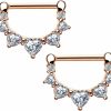 Melighting Melighting 2Pcs 14G Nipple Ring Surgial Steel 316L Nipple Piercing Jewelry Shiny Heart Clear Cz Nipple Bars Nipple Barbell For Women Rose Gold 14Mm | Body Piercing Barbells