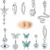 FINREZIO Finrezio 10Pcs 14G Clicker Belly Button Rings For Women Surgical Steel Dangle Cute Cz Snake Evil Eye Butterfly Belly Button Rings Reverse Curved Navel Belly Barbell Piercing Jewelry | Body Piercing Barbells