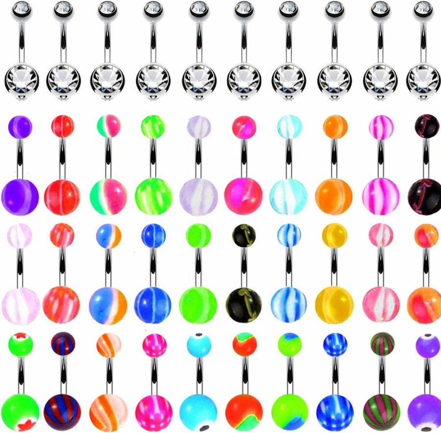 BodyJ4You Bodyj4You 60Pc Belly Button Ring Set 14G Mix Cz Steel Acrylic Bioflex Banana Bar Body Piercing Jewelry | Body Piercing Barbells