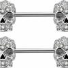 OUFER Oufer 2Pcs 14G 316L Surgical Steel Nipple Rings Barbell Clear Cz Skull Nipple Bars Nipple Piercing | Body Piercing Barbells