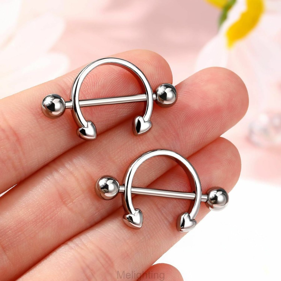 Melighting Melighting Nipple Rings 14G Heart Nipple Piercing Jewelry Stainless Steel 316L 14Mm Nipple Jewelry Body Piercing Jewelry For Women | Body Piercing Barbells