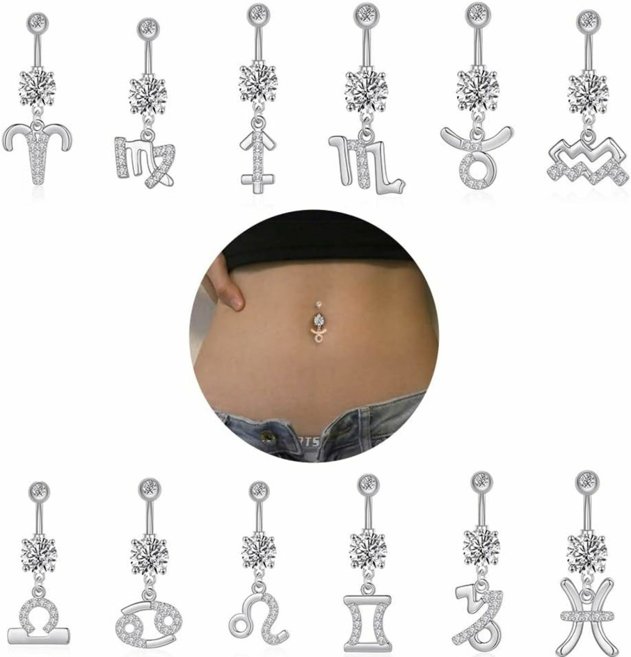 Pingyongchang Dangle Belly Button Rings 316L Surgical Steel Belly Rings,14G Butterfly Belly Button Ring Dangling Cz Belly Screw Navel Barbell Piercing Jewelry For Women | Body Piercing Barbells