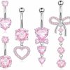 Zankulas Zankulas Dangle Belly Button Rings Piercing Jewelry For Women Surgical Stainless Steel Dangling Belly Ring Pack With Heart Bow Elements 14G | Body Piercing Barbells