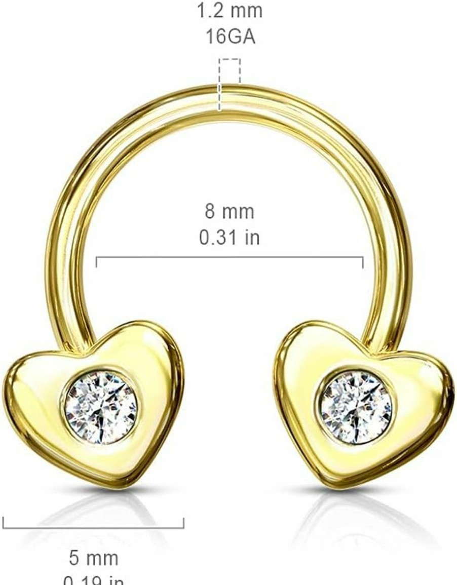 Pierced Owl Pierced Owl - 16Ga 316L Stainless Steel Cz Crystal Heart Ends Circular Horseshoe Barbell | Body Piercing Barbells