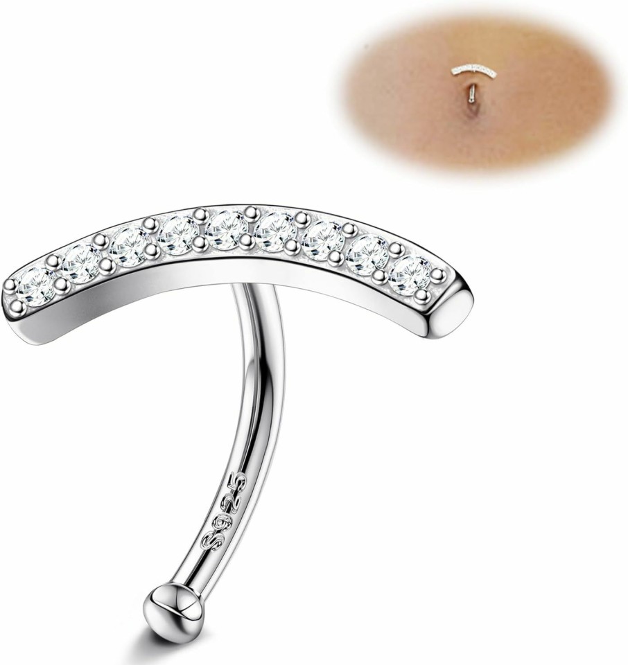 MILACOLATO Milacolato 14G Belly Button Ring Hypoallergenic 925 Sterling Silver Bar Navel Ring 18K Gold Plated Cubic Zirconia Reverse Curved Barbell Belly Piercing Jewelry 8/10/12Mm | Body Piercing Barbells