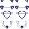 Ubjuliwa Ubjuliwa 4 Pairs 14G Nipple Rings For Women 316L Stainless Steel Heart Cz Flower Butterfly Barbell Nipplering Set Cute Nipple Body Piercing Jewelry | Body Piercing Barbells