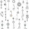 Junkin Junkin 20 Pcs 14G 316L Stainless Steel Dangle Belly Button Rings Silver Rhinestone Belly Button Jewelry Navel Piercing Belly Jewelry For Women | Body Piercing Barbells