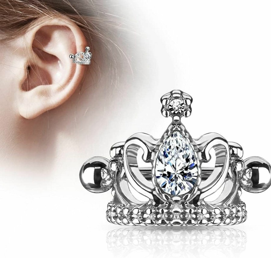 Pierced Owl 16Ga Stainless Steel Tear Drop Cz Crystal Tiara Cartilage Helix Cuff Earring | Body Piercing Barbells