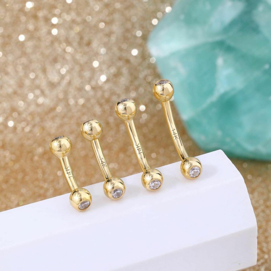 COCHARM Cocharm 14K Gold Belly Button Rings Real Gold Cute Short/Long Upper 16G/14G Belly Piercing Rings Rook Barbell | Body Piercing Barbells