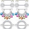 Hnxnskt Hnxnskt 4 Pairs Surgical Steel Nipple Rings Heart Butterfly Nipple Barbell Crystal Cz Ball Dangle Nipple Hoop Piercing Jewelry For Women | Body Piercing Barbells