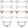 FIBO STEEL Fibo Steel 14G Surgical Steel Nipple Rings For Women Nipple Piercing Jewelry Cute Cz Heart Flower Butterfly Barbell Nipple Rings Mixed Color | Body Piercing Barbells