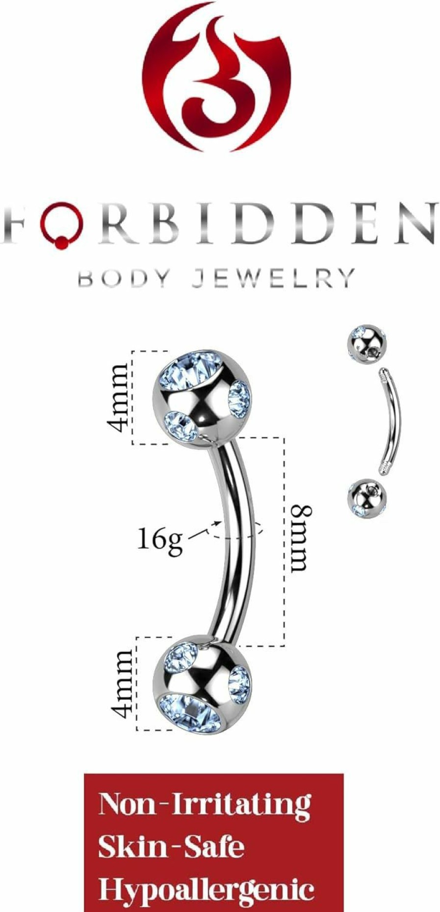 Forbidden Body Jewelry 16G 8Mm Daith Earring, Eyebrow Ring And Rook Piercing Jewelry, Multi-Gemmed Cz Barbell | Body Piercing Barbells