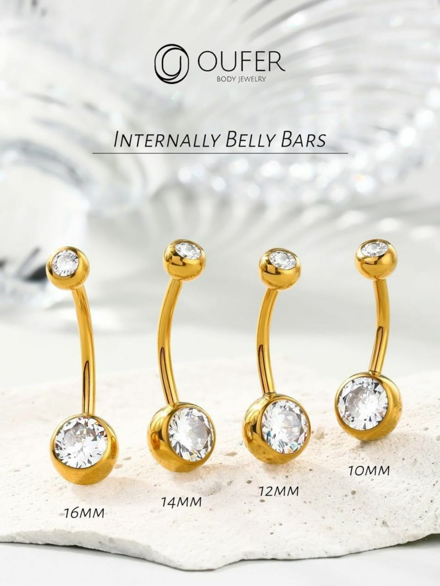 OUFER Oufer Gold Belly Button Rings, 316L Surgical Steel Belly Button Piercing, Internally Threaded Belly Rings, 14G Belly Piercing Jewelry, Long Belly Button Rings, Navel Rings For Women Men | Body Piercing Barbells