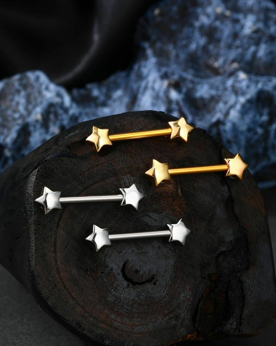 Jewseen Jewseen 14G Dainty Star Nipple Rings Surgical Steel Nipple Piercing Jewelry Gold Nipple Ring Nipple Barbell Nipple Piercing Nipple Jewelry | Body Piercing Barbells