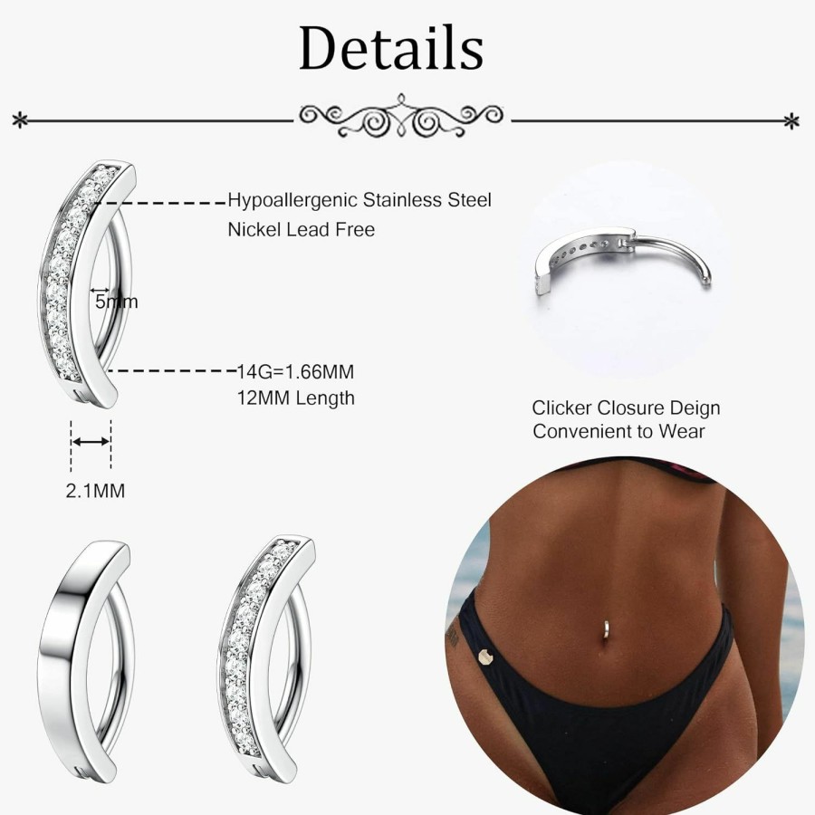 FIASASO Fiasaso 6Pcs 14G Belly Button Ring For Women 316L Surgical Steel Cz Opal Belly Rings Simple Reverse Navel Rings Body Jewelry Clicker Belly Button Ring | Body Piercing Barbells