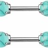 Generic Pair 14G 1/2\" (12Mm) 316L Surgical Steel Semi Turquoise Stone Nipple Rings | Body Piercing Barbells