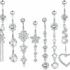 LOLIAS Lolias 7 Pcs 14G Dangle Belly Button Rings For Women 316L Surgical Steel Curved Navel Barbell Body Jewelry Piercing | Body Piercing Barbells