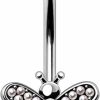 Amelia Fashion Amelia Fashion 14Ga Clear/Topaz/Pearl Flower And Bee Navel Ring Externally Threaded 316L Stainless Steel | Body Piercing Barbells