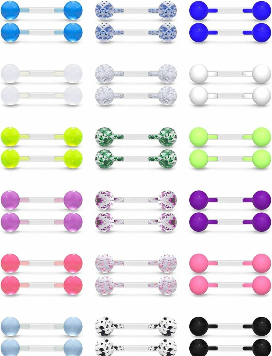 SCERRING Scerring 14G Nipple Rings Acrylic Bioflex Flexible Internally Threaded Tongue Ring Nipplerings Barbell Body Piercing Jewelry Retainer For Women Men Glow In Dark 12-16Mm 36Pcs | Body Piercing Barbells