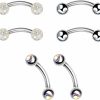 Heuvipens Heuvipens 6Pc 6Mm 8Mm 10Mm Bar Surgical Steel Coated Crystal Barbell Curved Eyebrow Ring Ear Piercing Jewelry Set | Body Piercing Barbells