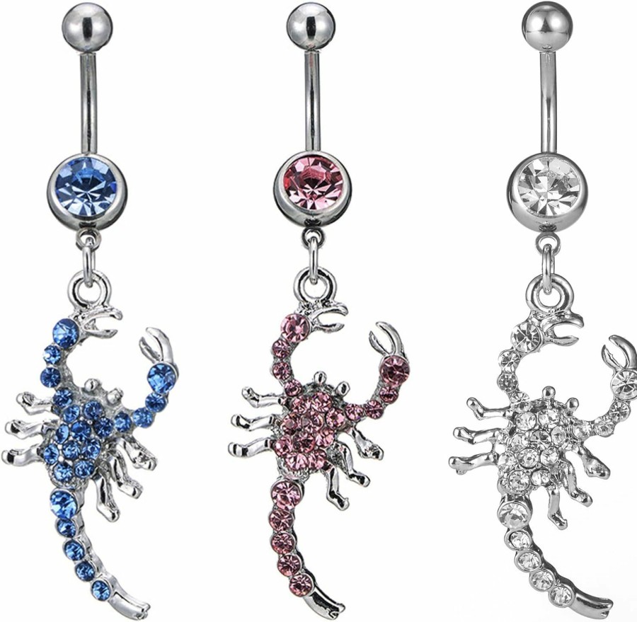 Lenacou Lenacou Scorpion Belly Button Rings 14G Surgical Stainless Steel Dangle Navel Barbell Stud Cubic Zirconia Body Piercing | Body Piercing Barbells