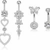 MEIZIQL Meiziql 4Pcs 14G Surgical Steel Belly Button Ring Dangle Belly Button Rings For Women Belly Piercing Dangling Cute Heart Butterfly Flower Navel Rings Pack | Body Piercing Barbells