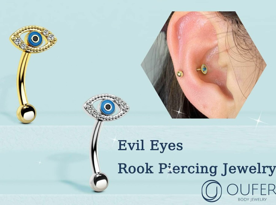 OUFER Oufer 16G Rook Earrings, 316L Surgical Steel Eyes Rook Piercing Jewelry, Clear Cz Paved Eyebrow Rings, Curved Barbells, Vertical Labret Lip Piercing Jewelry | Body Piercing Barbells