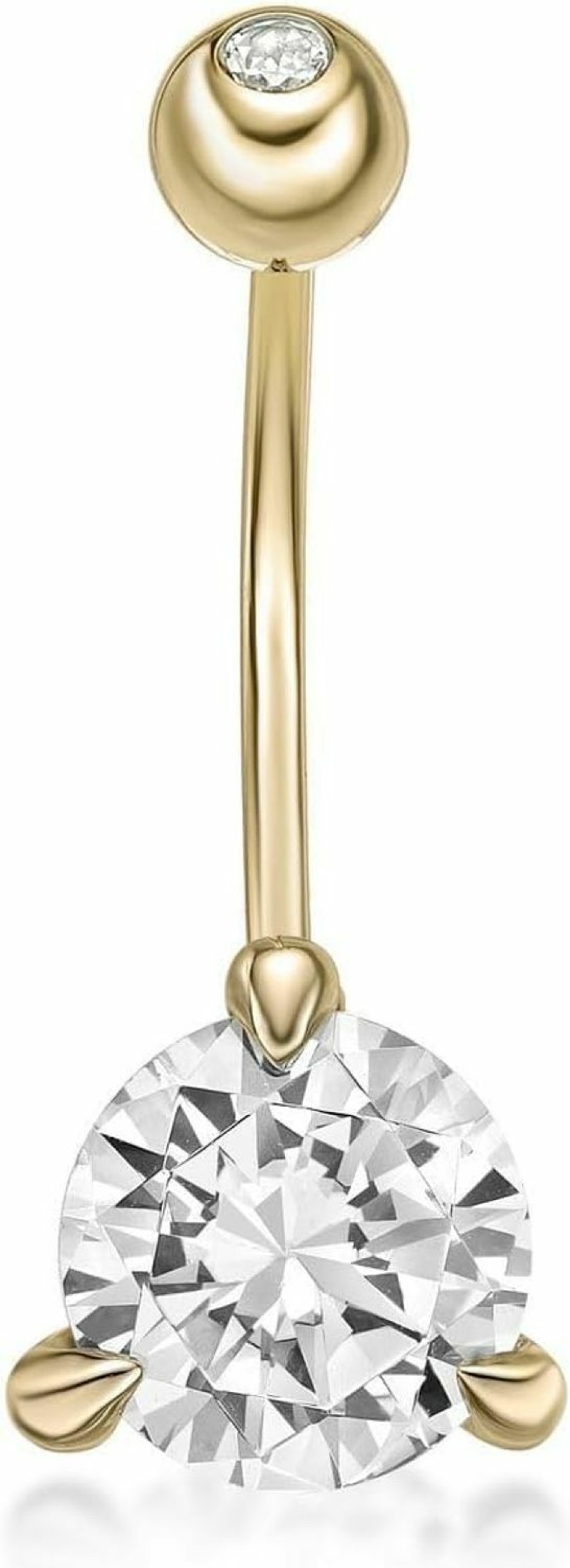 Lavari Jewelers Lavari Jewelers 16 Gauge Cubic Zirconia Belly Button Ring For Women In 10K Yellow Gold Cz Uni Stud Belly Ring 13 Mm Barbell Hypoallergenic Belly Piercing Jewelry 16G Body Piercing | Body Piercing Barbells