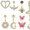 NICEIGHT Niceight 9Pcs Stainless Steel Belly Button Rings Dangle Belly Rings For Women Girls Heart Moon Snake Flower Navel Rings Body Jewelry Piercing | Body Piercing Barbells