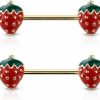 Pierced Owl Pierced Owl 14Ga Gold Plated 316L Stainless Steel Strawberry Ends Nipple Barbells, Sold As A Pair | Body Piercing Barbells