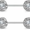 Forbidden Body Jewelry Forbidden Body Jewelry Ultra Glam Cz Swirl Halo Frame Surgical Steel Nipple Barbells | Body Piercing Barbells